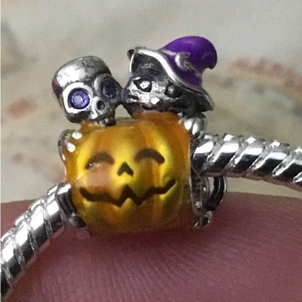 Halloween Pumpkin Skeleton Cat Charm Pandora Style